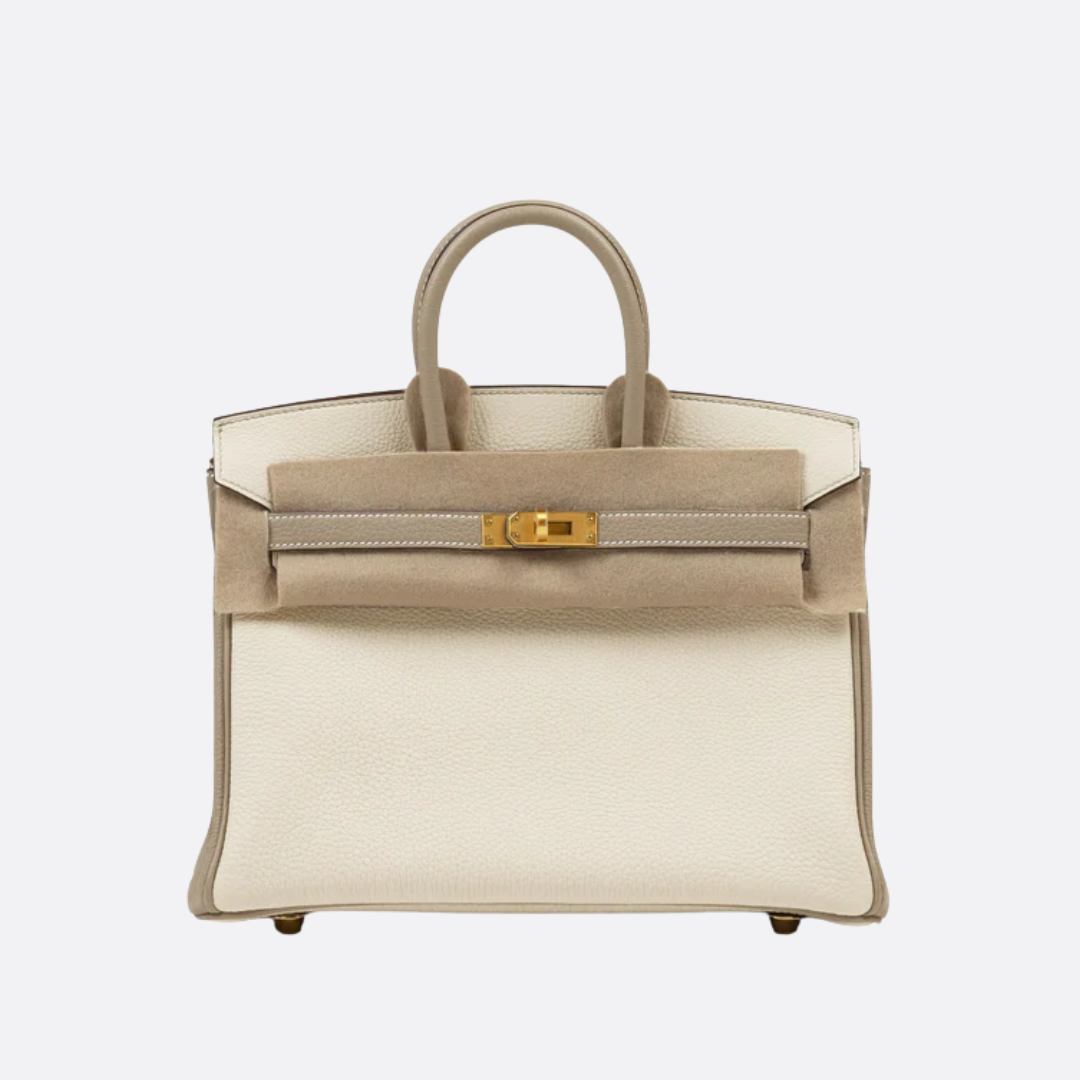 HERMÈS BIRKIN 25 HSS CRAIE/GRIS TOURTERELLE IN TOGO LEATHER WITH BRUSHED GOLD HARDWARE