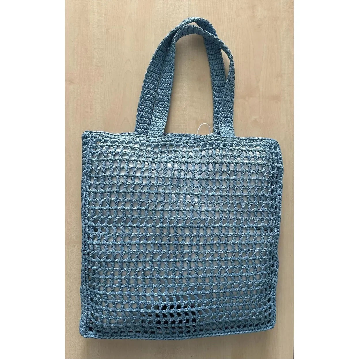 PRADA SHOPPER BAG IN RAFFIA WITH WOVEN LOGO – BLUE