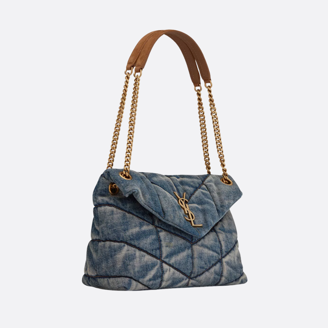 LOULOU PUFFER BAG IN QUILTED VINTAGE DENIM